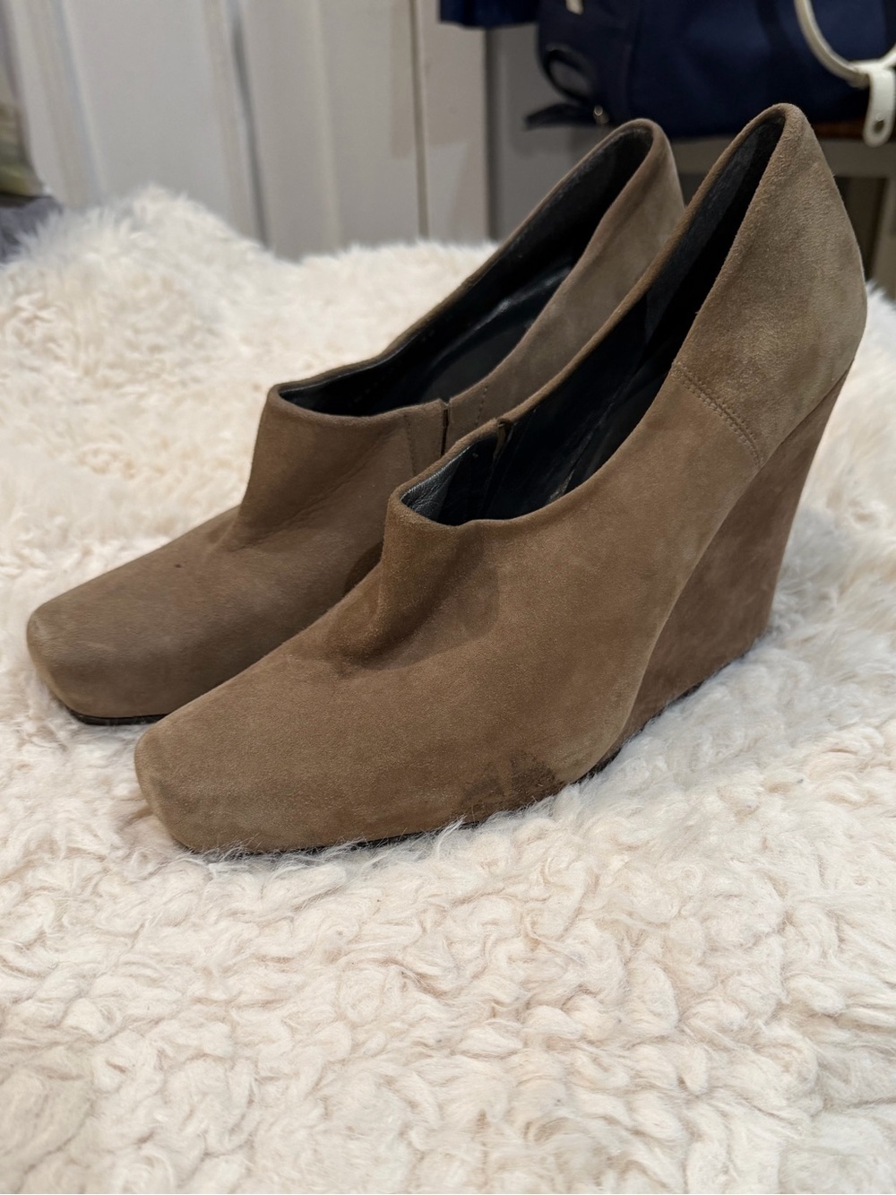 Stuart Weitzman Taupe Suede Wedge Booties